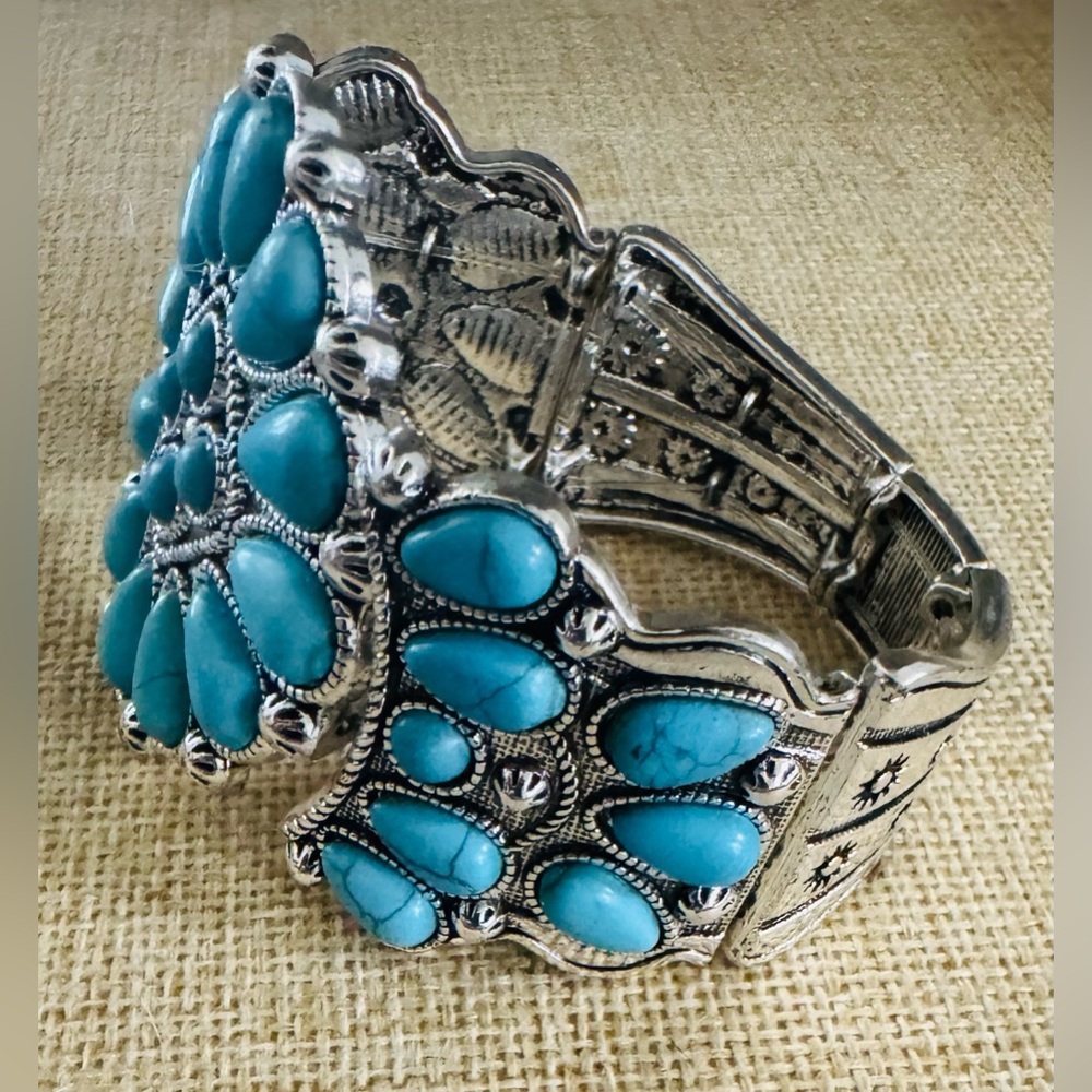 Turquoise And Silver Statement Bracelet - image 4